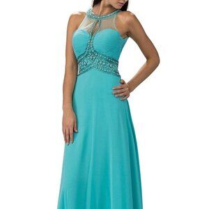 NWT Dancing Queen 9270 Chiffon Prom Dress Turquoise Size S